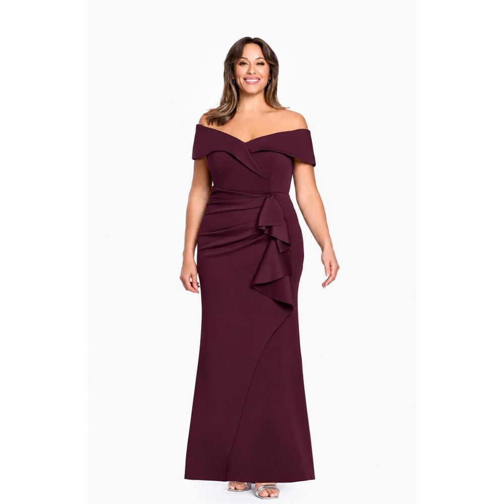 Xscape 22 Plus LONG FORMAL GOWN Sleeveless Sweetheart Cascade Ruffle Scuba Crepe
